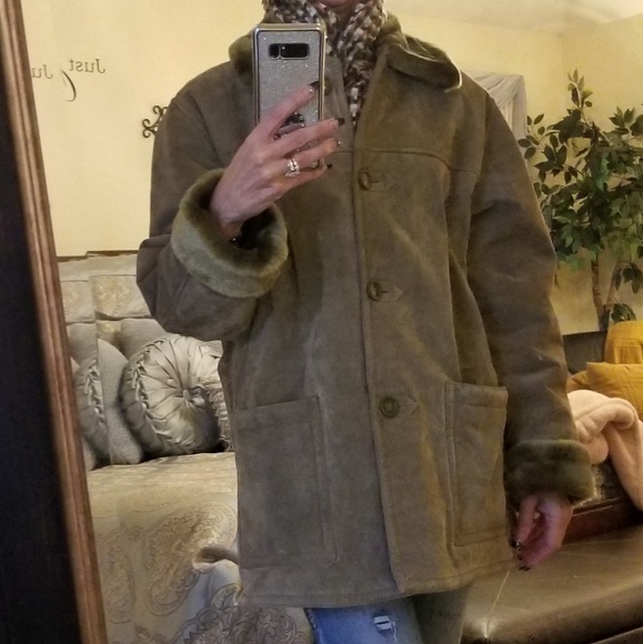 EUC Olive Green Suede Coat - Picture 4 of 7